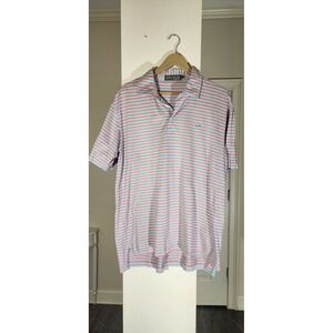 Southern Point Co Mens Greyton Polo Shirt Large Salmon Blue‎ Striped Cotton L